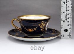 22pc Hutschenreuther German Porcelain China Cobalt Gold Flower Tea Cups Saucers