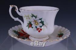 24 Pc Royal Albert Poinsettia Christmas Porcelain Footed Tea Cup & Saucer Set