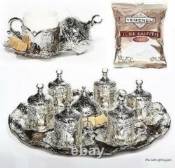 27 Ct Turkish Traditional Coffee Cups Complete Espresso Serving Set SILVER