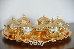 27 Pc Turkish Coffee SET Mugs Tray Delight Bowl Copper Silver Brass Gold Colour