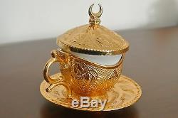 27 Pc Turkish Coffee SET Mugs Tray Delight Bowl Copper Silver Brass Gold Colour