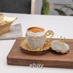 27 Pc Turkish Greek Arabic Coffee Espresso Cup Saucer Crystal Set Gold