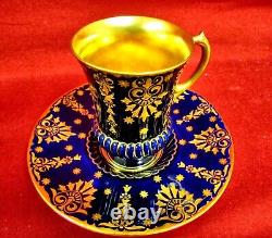 3 English Coalport Footed Enameled and Gilt Decorated Cups and Saucers As is