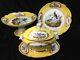 (3 Piece) Old Paris Porcelain Yellow (2) Tazza & Sauce Boat/small Tureen Withbirds