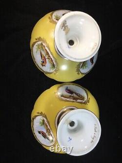 (3 Piece) Old Paris Porcelain Yellow (2) TAZZA & SAUCE BOAT/Small TUREEN withBirds
