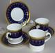 3 Royal Worcester Imperial Demitasse Cups & Saucers 22 K Raised Gold Cobalt Blue