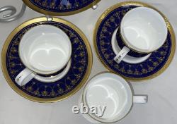 3 Royal Worcester Imperial Demitasse Cups & Saucers 22 K Raised Gold Cobalt Blue