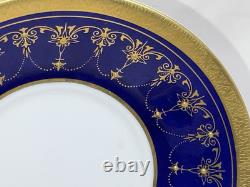 3 Royal Worcester Imperial Demitasse Cups & Saucers 22 K Raised Gold Cobalt Blue