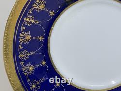 3 Royal Worcester Imperial Demitasse Cups & Saucers 22 K Raised Gold Cobalt Blue