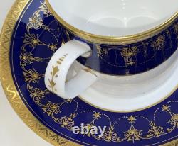 3 Royal Worcester Imperial Demitasse Cups & Saucers 22 K Raised Gold Cobalt Blue