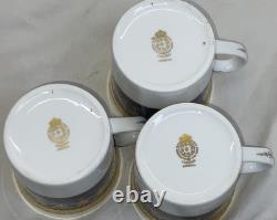 3 Royal Worcester Imperial Demitasse Cups & Saucers 22 K Raised Gold Cobalt Blue