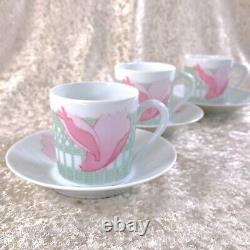 3 x Authentic Hermes Demitasse Cup & Saucer LES PIVOINES Limoges Porcelain