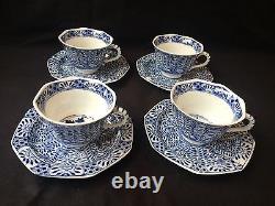 4 19C Chinese Porcelain Cup & Saucer Blue White'Flowers' Antique Kangxi Marked