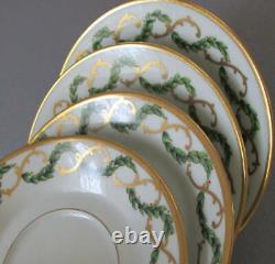4 Fine HAVILAND Porcelain Demitasse Cups + Saucers Louveciennes ROSES Lush GILT