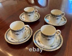 4 MINTON GRASMERE BLUE Demitasse Cups/Saucers Vintage ENGLISH FINE BONE CHINA
