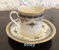 4 MINTON GRASMERE BLUE Demitasse Cups/Saucers Vintage ENGLISH FINE BONE CHINA