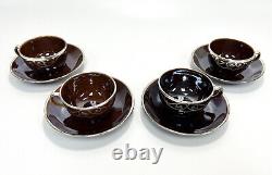 4 Porcelain and Silver Overlay Cup and Saucer, 1st Half 20th Century