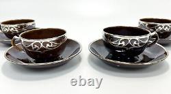 4 Porcelain and Silver Overlay Cup and Saucer, 1st Half 20th Century