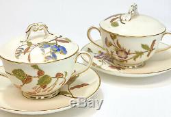 4 Royal Worcester Hand Painted Porcelain Blush Ivory Covered Cup & Saucers, 1891