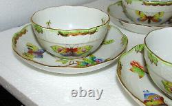 4 Sets Herend Porcelain Queen Victoria Lg Breakfast Tea Cups & Saucers 702/vbo