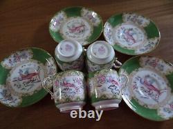 4 Sets Minton Cockatrice Porcelain Cups with Saucers Green bird floral England