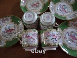 4 Sets Minton Cockatrice Porcelain Cups with Saucers Green bird floral England