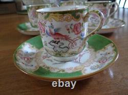 4 Sets Minton Cockatrice Porcelain Cups with Saucers Green bird floral England