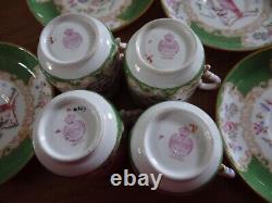 4 Sets Minton Cockatrice Porcelain Cups with Saucers Green bird floral England