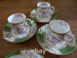 4 Sets Minton Cockatrice Porcelain Cups with Saucers Green bird floral England