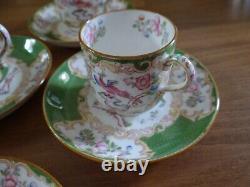 4 Sets Minton Cockatrice Porcelain Cups with Saucers Green bird floral England