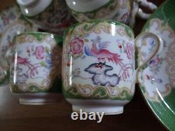 4 Sets Minton Cockatrice Porcelain Cups with Saucers Green bird floral England