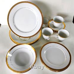 4 Sets Noritake QUEEN'S GOLD Porcelain Dinner Salad Soup Cup Saucer 20 pc. Mint