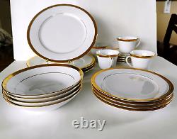 4 Sets Noritake QUEEN'S GOLD Porcelain Dinner Salad Soup Cup Saucer 20 pc. Mint