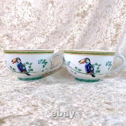 4 Sets x Authentic HERMES Tea Cup & Saucer French Porcelain Toucans Bird