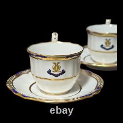 4 Spode c. 1890 Custom Armorial Porcelain Demitasse Cups and Saucers