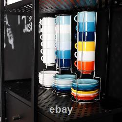 404.002 Porcelain Stackable Espresso Cups with Saucers and Metal Stand 2.5 Oun