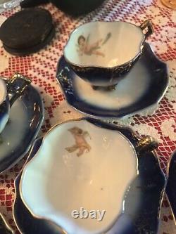 5- Flo Blue Cherubs? Demitasse cup and saucers Victoria Carlsbad? Austria