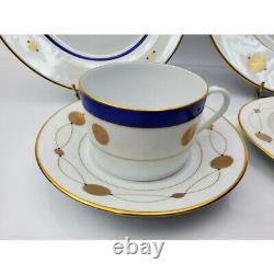 5 Piece Limoge France Ebotan Porcelain Set Cup, Saucer, Cake Plate, Dessert