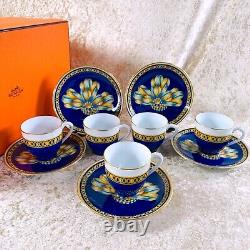 5 Sets x Hermes Porcelain Tea Cup & Saucer Cocarde de Soie with Box