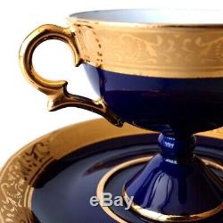 6 Demitasse Cups Saucer Limoges Veritable Porcelain D'art Cobalt Blue 24k France
