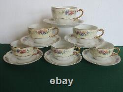 6 Haviland Limoges France Porcelain Cups Saucers Nosegay Floral Bouquet Antique