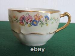 6 Haviland Limoges France Porcelain Cups Saucers Nosegay Floral Bouquet Antique