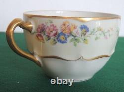 6 Haviland Limoges France Porcelain Cups Saucers Nosegay Floral Bouquet Antique