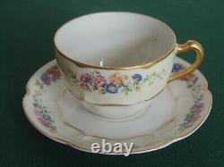 6 Haviland Limoges France Porcelain Cups Saucers Nosegay Floral Bouquet Antique