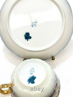 6 Sevres France Porcelain Cobalt Blue & Gilt Cup & Saucers, Armorial Crest