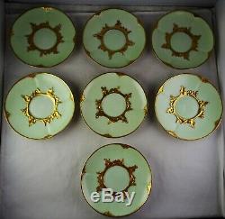 6 T & V Limoges Antique Porcelain Green & Gold Demitasse Cup & Saucer Sets