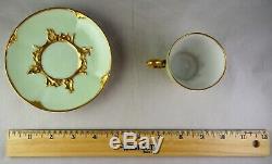 6 T & V Limoges Antique Porcelain Green & Gold Demitasse Cup & Saucer Sets