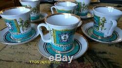 6 Vintage Lomonosov LFZ Soviet USSR Porcelain Mugs/ Cups & Saucers 350ml