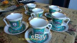 6 Vintage Lomonosov LFZ Soviet USSR Porcelain Mugs/ Cups & Saucers 350ml