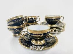 6x Katharina Weimar Cobalt Blue Gold Rim Coffee Demitasse Cups & Saucers